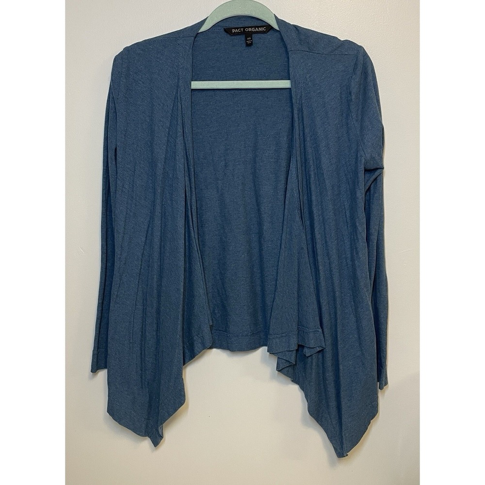 Pact Organic Teal Cardigan Women's XS Open Front Handkerchief Style Coastal EUC